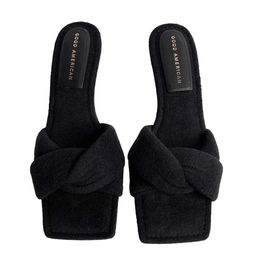 GOOD AMERICAN Black Terry Kickstand Slip On Kitten Heel